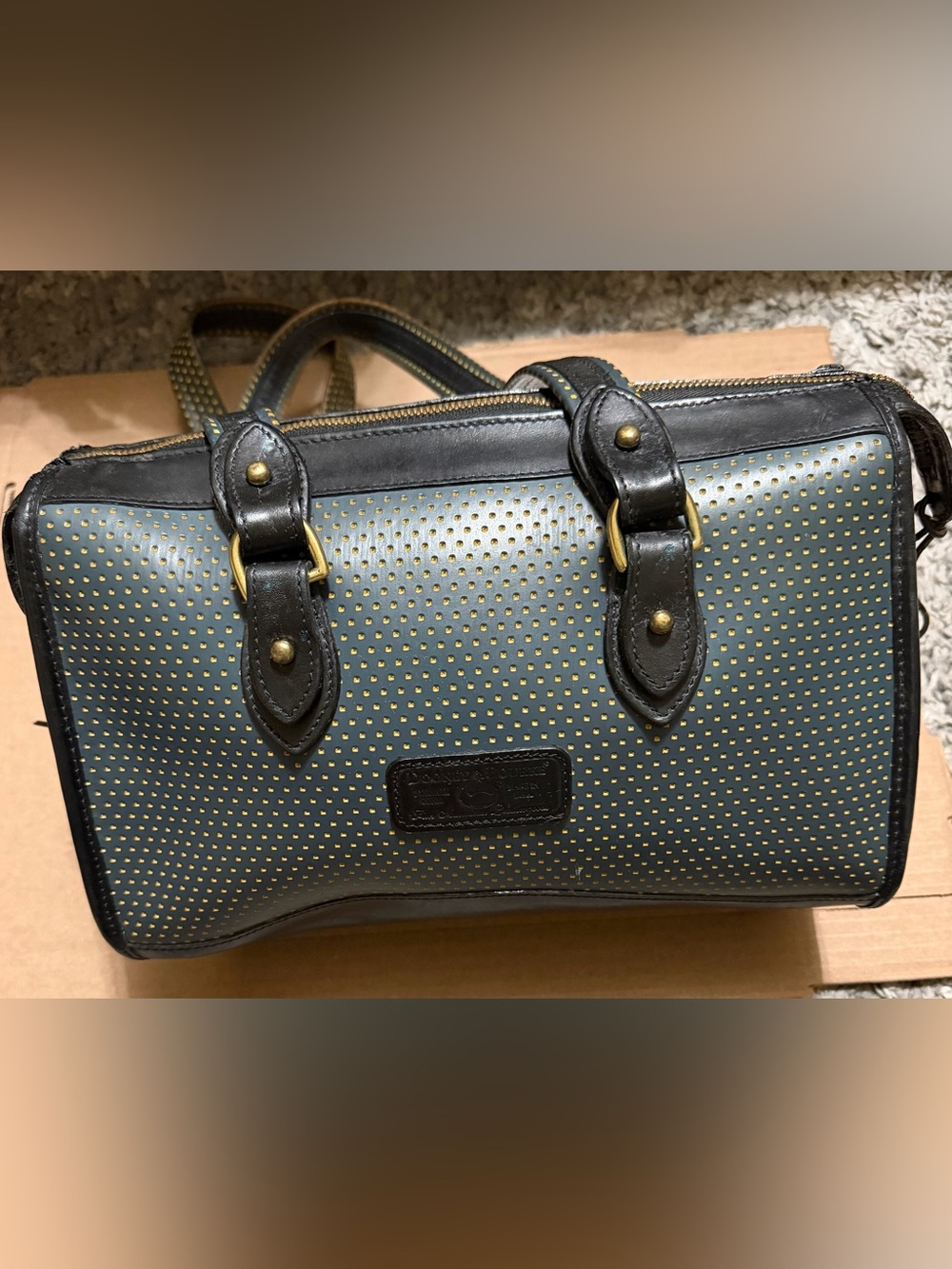 Dooney & Bourke Perforated Green and Black Cabrio Leather Satchel